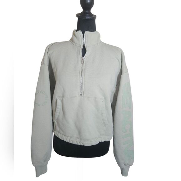 Set Active Half Zip Women's Light Green Cropped Sweatshirt Size S - Picture 3 of 8